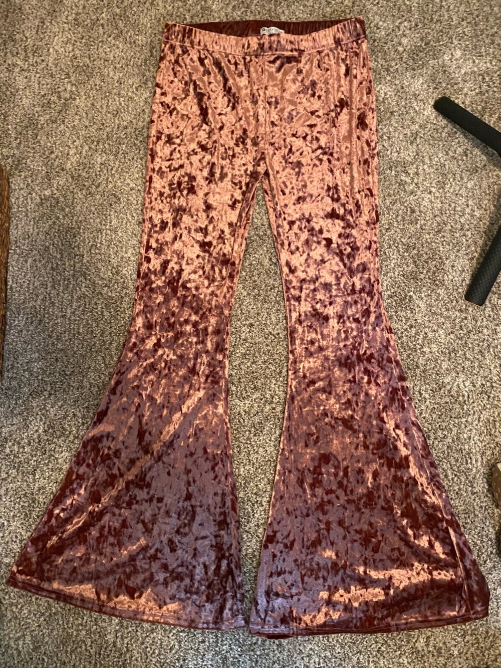 Velvet Flared Bell Bottom Pants - Dusty Rose Pink Crushed Velvet Size XL NWT